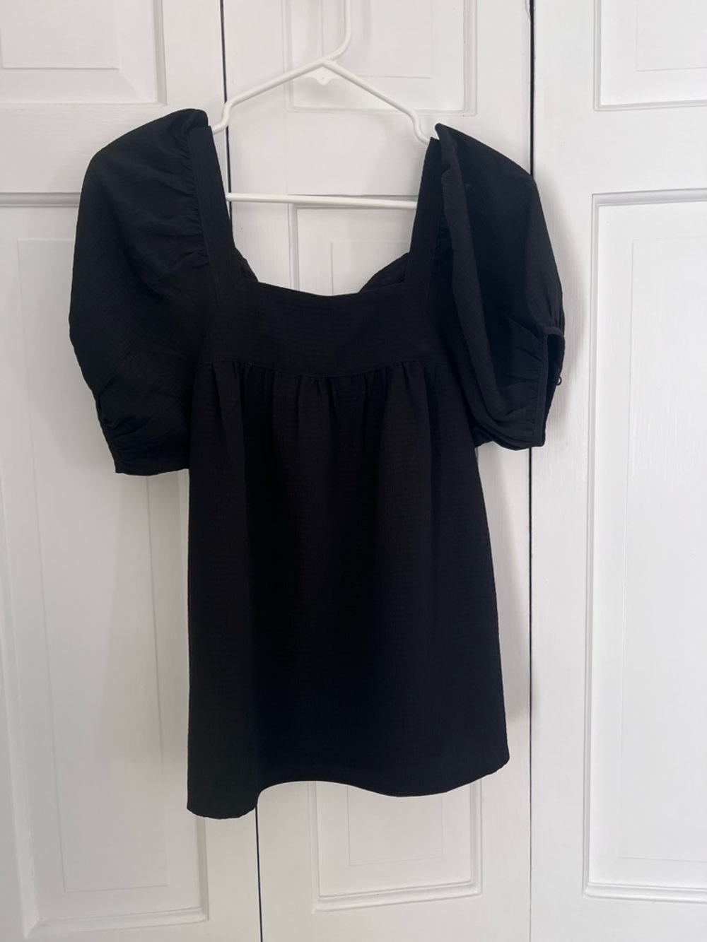 Madewell Black Textured Puff-Sleeve Top